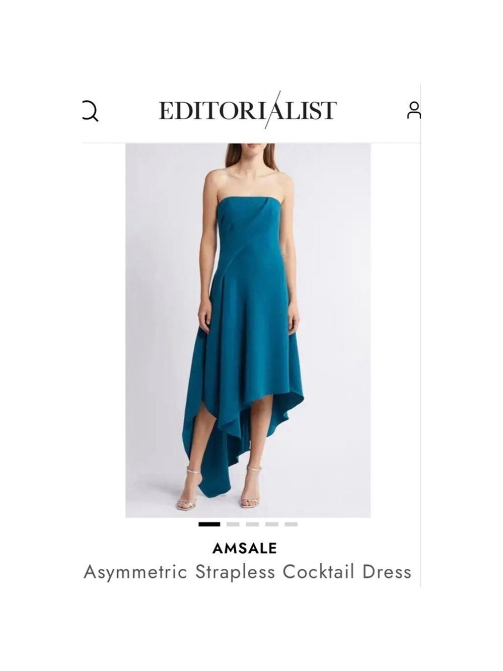 New Amsale Teal Asymmetric Strapless Cocktail Dress Size 2